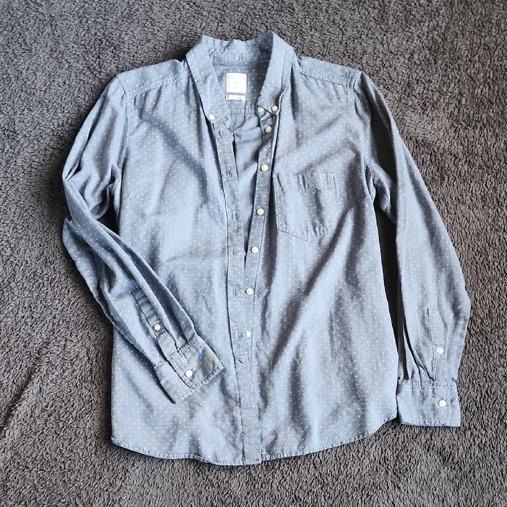 GAP Women's Blue/ Gray Button-Down Shirt